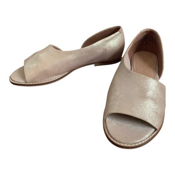 Anthropologie Souvenir D'Orsay Metallic Beige Leather Open Toe Flats Women’s 7 - Picture 4 of 7